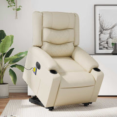 Electric Stand up Massage Recliner Chair Cream Faux Leather