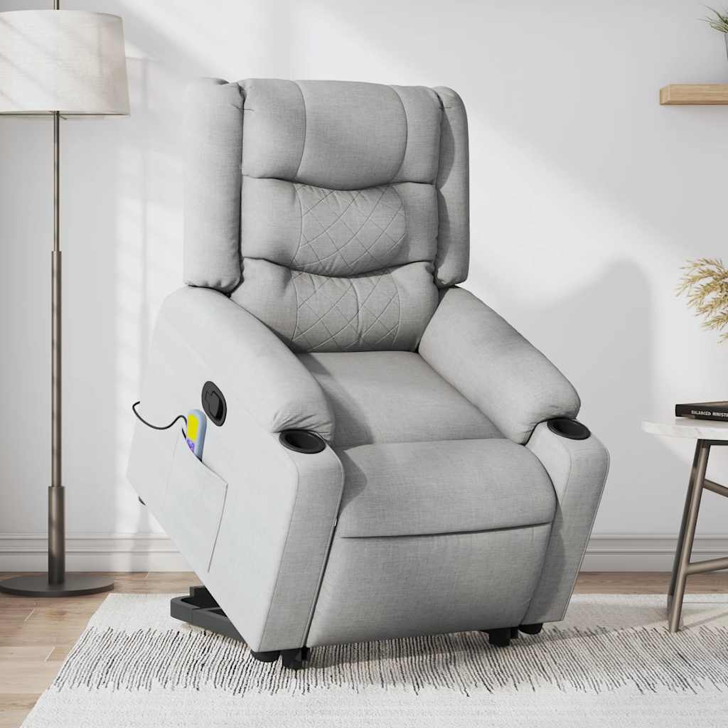 Stand up Massage Recliner Chair Light Gray Fabric