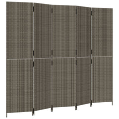 Room Divider 5 Panels Gray Poly Rattan
