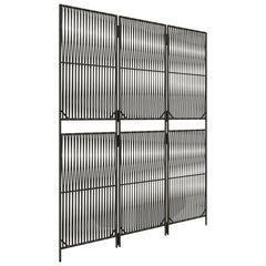 Room Divider 3 Panels Gray Poly Rattan