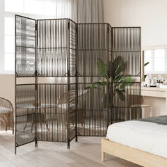 Room Divider 6 Panels Gray Poly Rattan