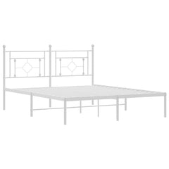 Bed Frame White Powder-Coated Steel King Size Bed Frame