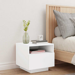 Bedside Cabinet Cool White Engineered Wood Compact