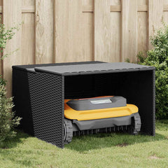 Robot Mower Garage Black PE rattan, powder-coated steel, PP board