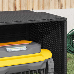 Robot Mower Garage Black PE rattan, powder-coated steel, PP board