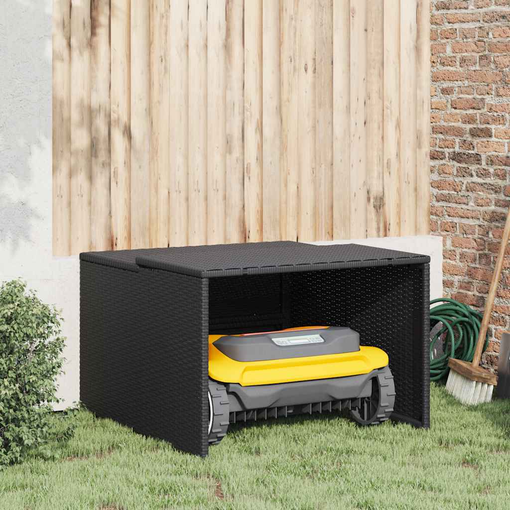 Robot Mower Garage Black PE rattan, powder-coated steel, PP board