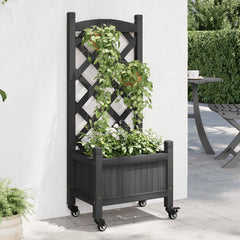 Planter Black Solid fir wood, Iron Medium Portable Planter