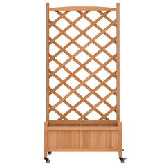 Planter with Trellis and Wheels Brown Solid Wood Fir
