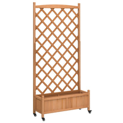 Planter with Trellis and Wheels Brown Solid Wood Fir