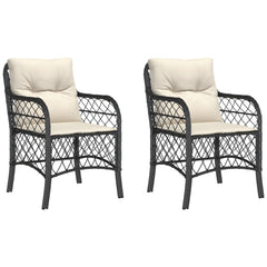 Garden Chair Set of 2 Black PE Rattan, Powder-Coated Steel