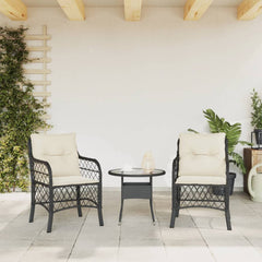 Garden Chair Set of 2 Black PE Rattan, Powder-Coated Steel