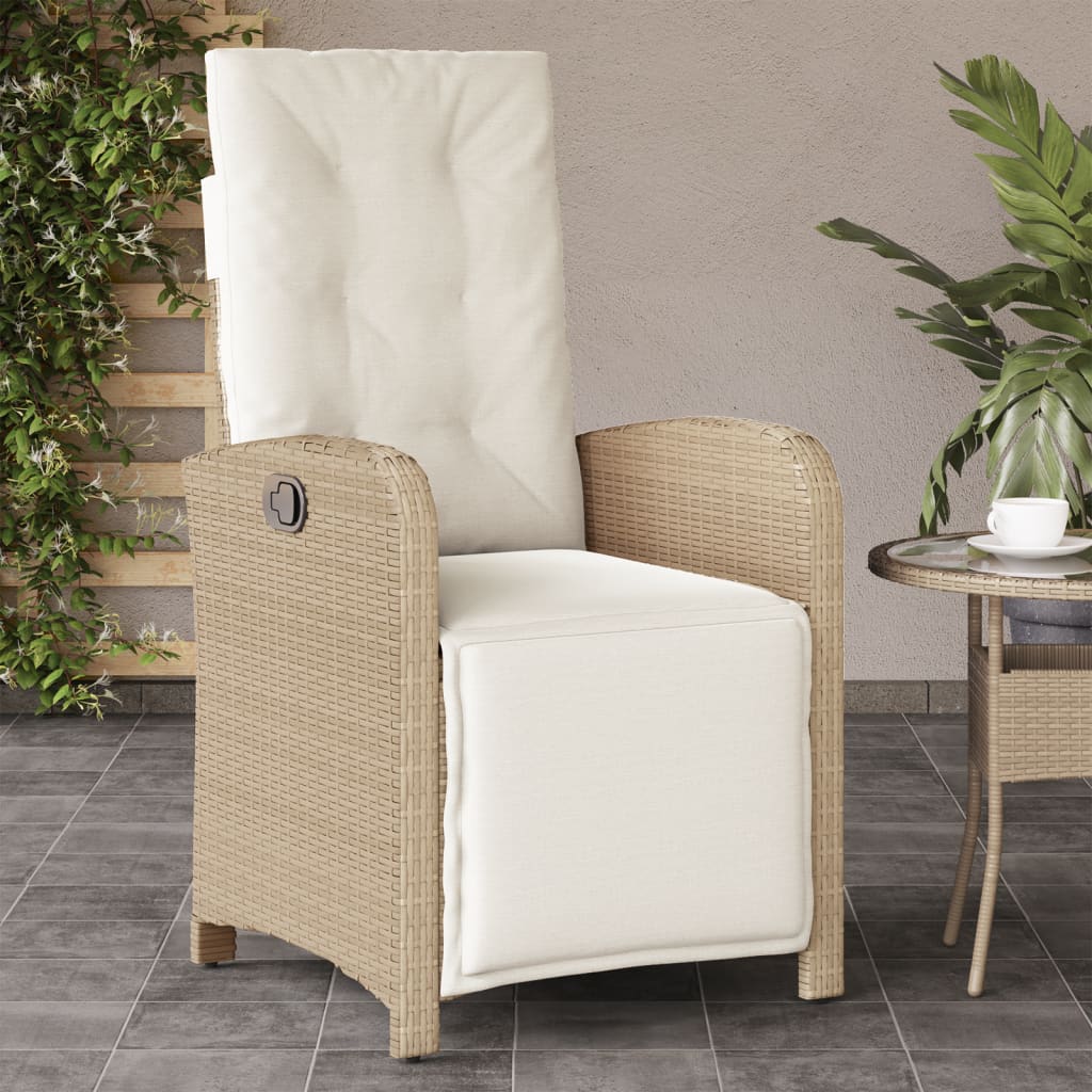 Reclining Garden Chair Beige Poly Rattan Medium