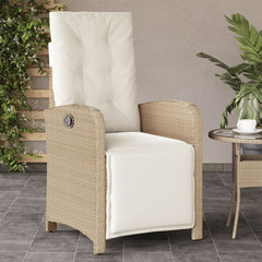 Reclining Garden Chair Beige Poly Rattan Medium