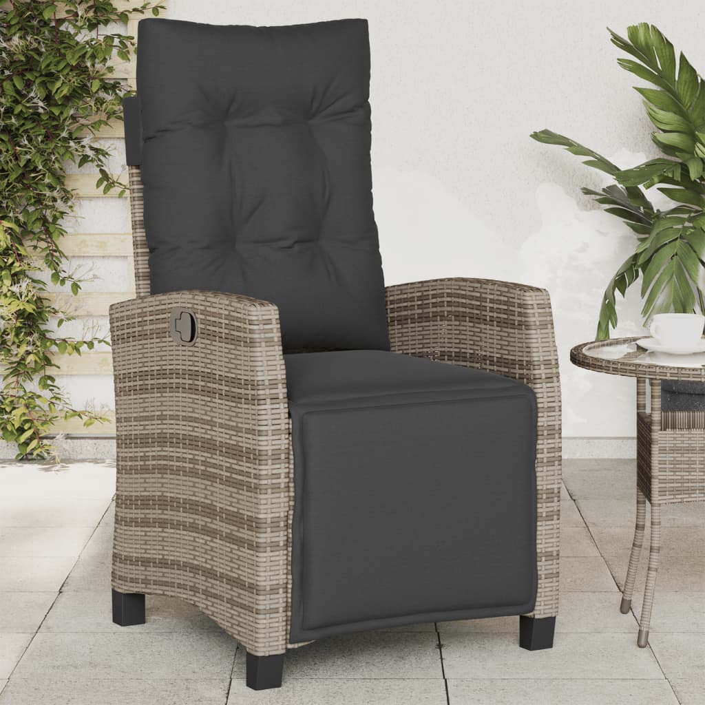 Reclining Garden Chair Grey PE rattan Standard