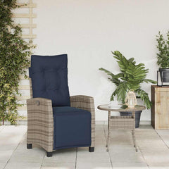 Reclining Garden Chair Grey Poly Rattan, Powder-Coated Steel