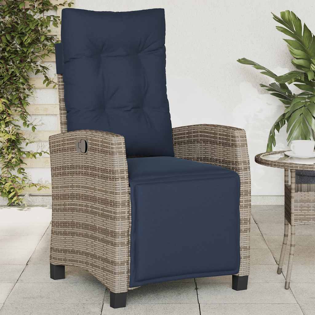 Reclining Garden Chair Grey Poly Rattan, Powder-Coated Steel