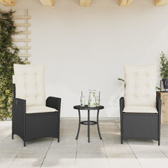 Bistro Set Black PE Rattan 3 Piece Set Foldable Bistro Set