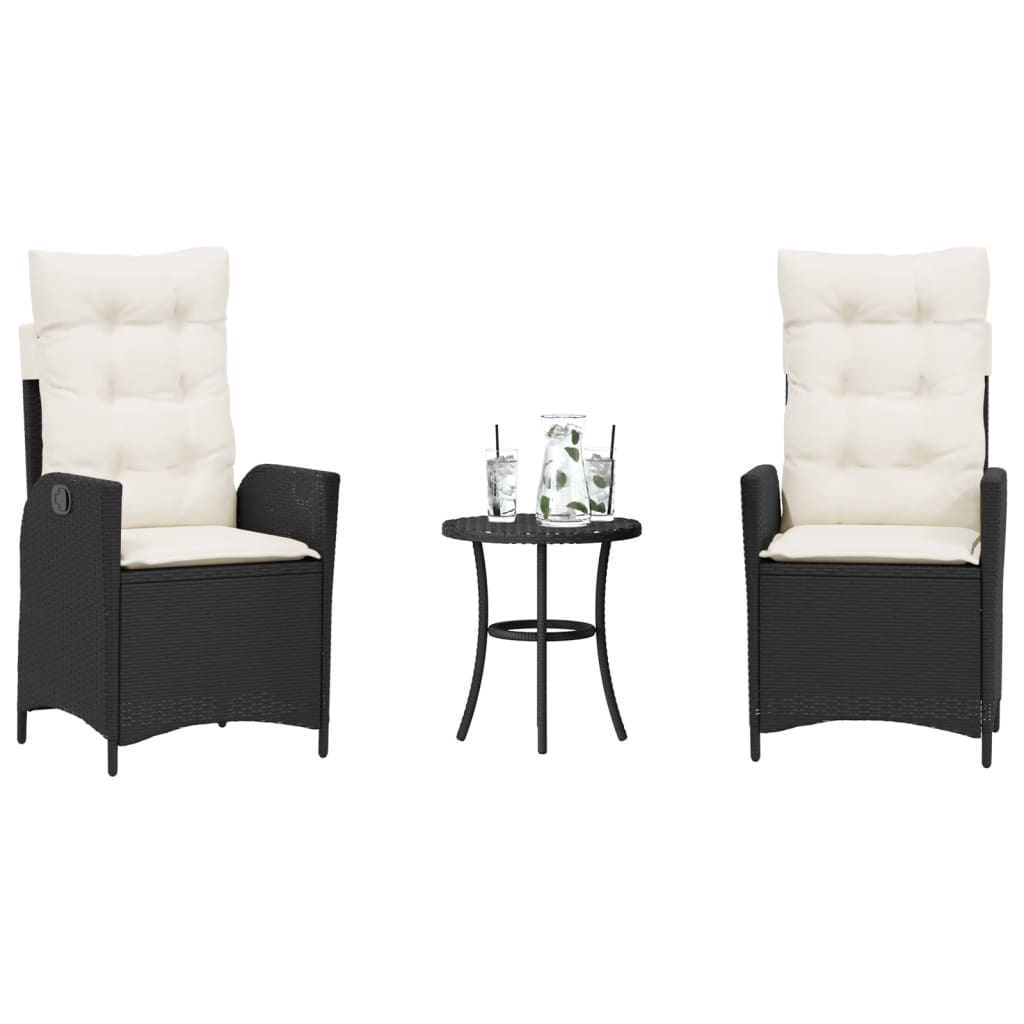 Bistro Set Black PE Rattan 3 Piece Set Foldable Bistro Set