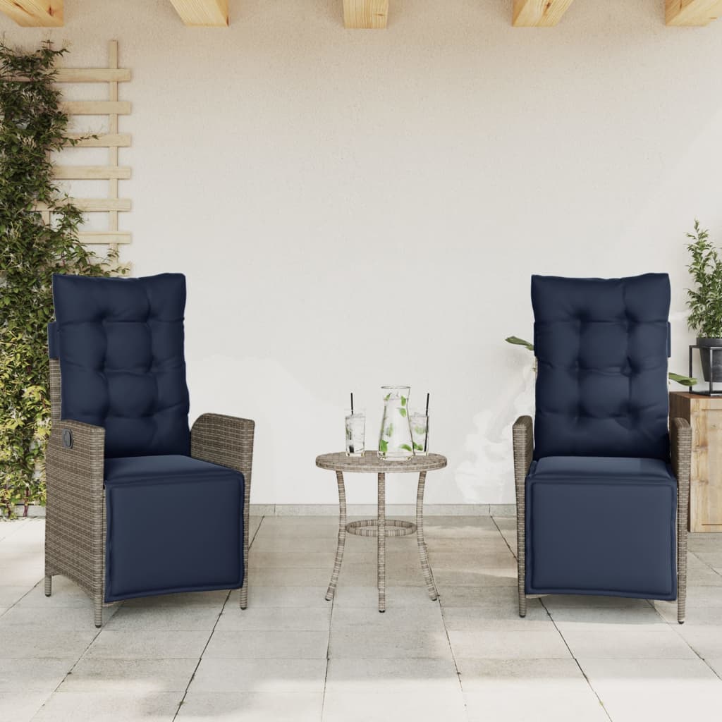 Reclining Garden Chair Grey PE Rattan, Powder-Coated Steel, Polyester