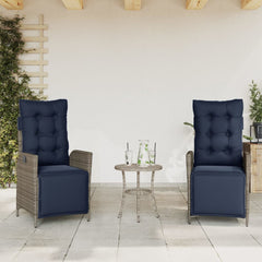 Reclining Garden Chair Grey PE Rattan, Powder-Coated Steel, Polyester