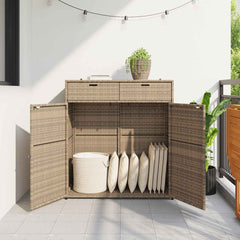 Garden Storage Cabinet Beige Poly Rattan Large
