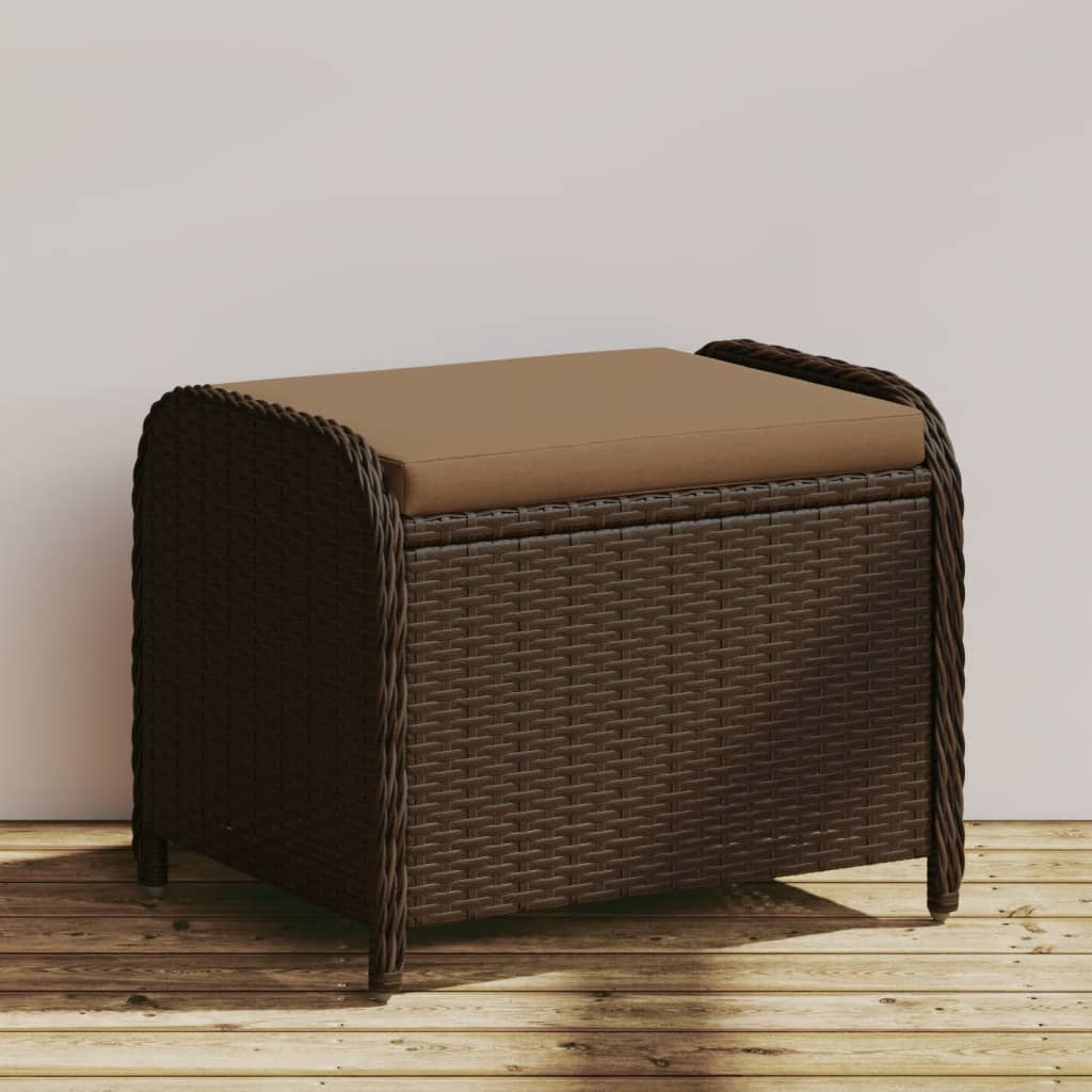 Garden Stool Brown PE Rattan Medium Removable Covers