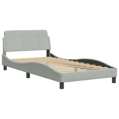 Bed Frame Light Gray Velvet, Metal, Plywood, Engineered Wood Single