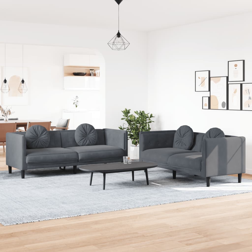Sofa Set Dark Gray Velvet (100% polyester), plywood, solid wood