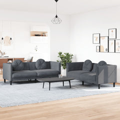 Sofa Set Dark Gray Velvet (100% polyester), plywood, solid wood