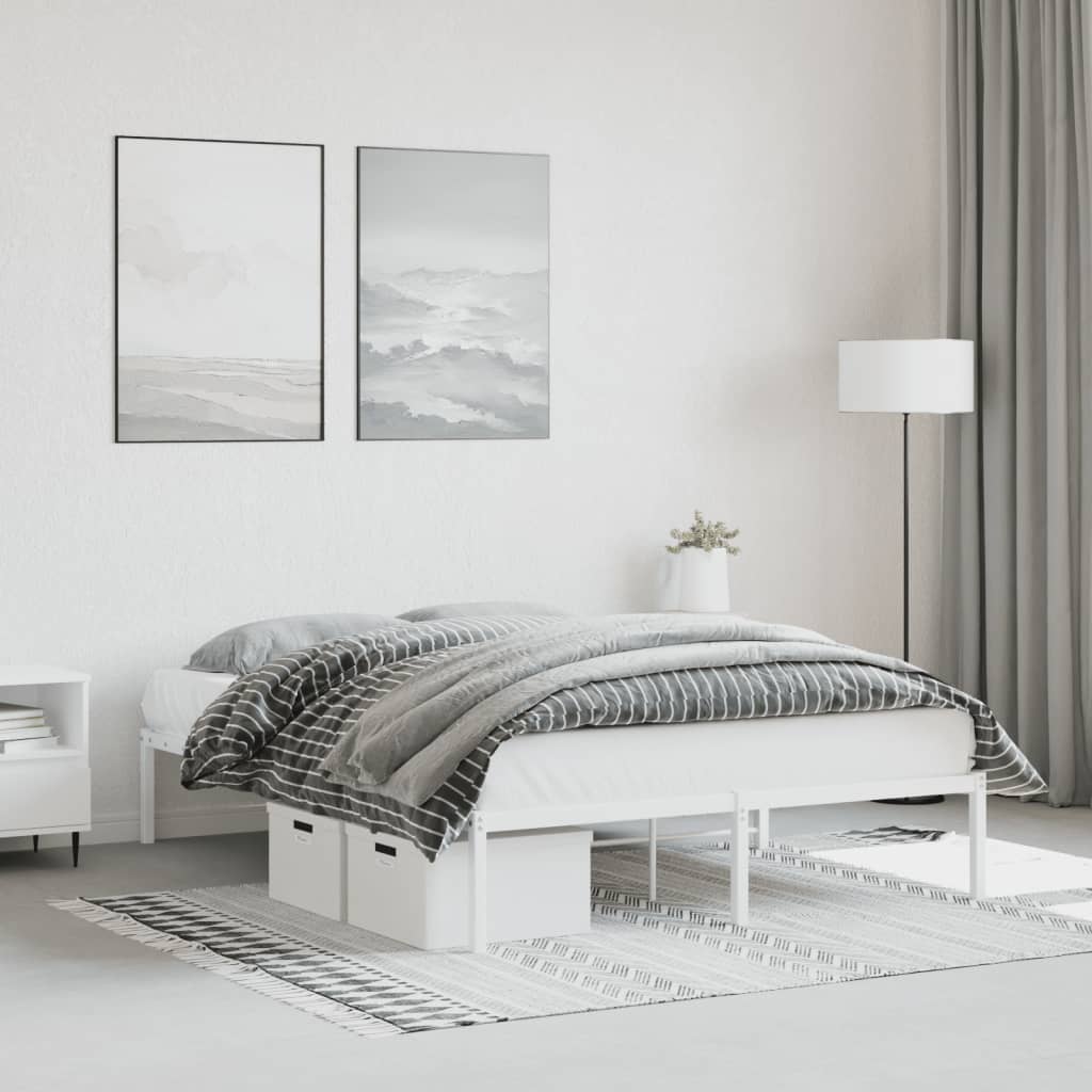 Bed Frame White Steel Full Bed Frame Rectangle Modern