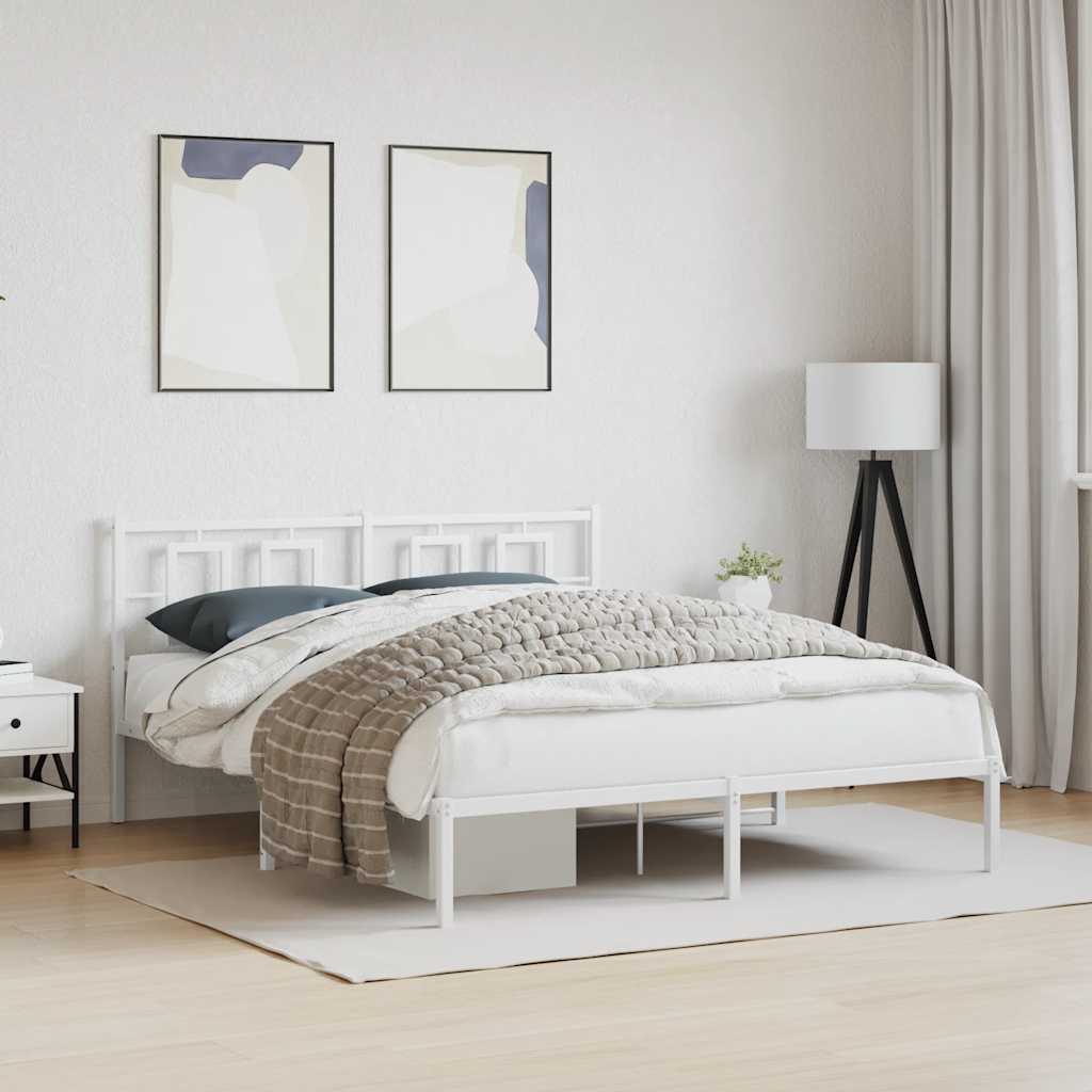 Bed Frame White Steel King Bed Frame Rectangular Modern