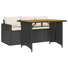 Garden Dining Set Black PE Rattan 3-Seater Removable Covers