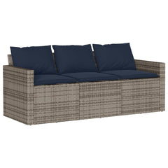 Garden Sofa Grey PE Rattan 3-Seater Removable Covers
