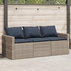 Garden Sofa Grey PE Rattan 3-Seater Removable Covers