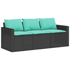 Garden Sofa Black with blue cushions PE rattan Medium