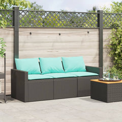 Garden Sofa Black with blue cushions PE rattan Medium