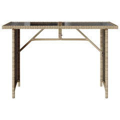 Garden Table Beige PE rattan, powder-coated steel, tempered glass