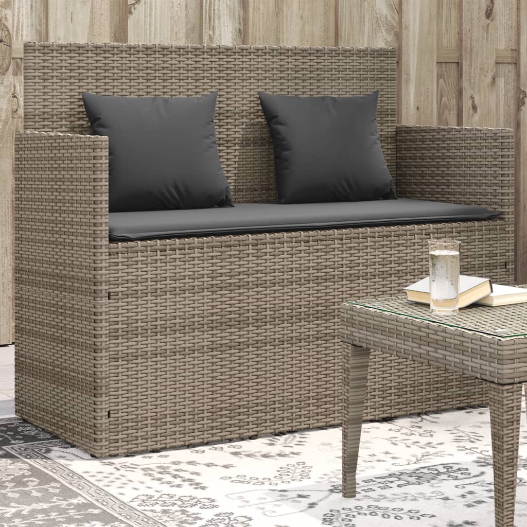 Garden Bench Gray PE rattan 47.2 in Removable Covers