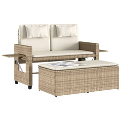 Garden Bench Beige PE rattan, powder-coated steel, polyester Medium