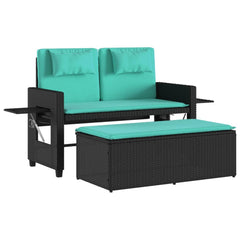Garden Bench Black and Blue PE rattan, powder-coated steel, polyester
