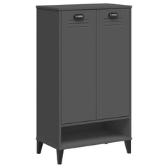 Anthracite gray engineered wood shoe cabinet with two doors, open shelf, and handles.