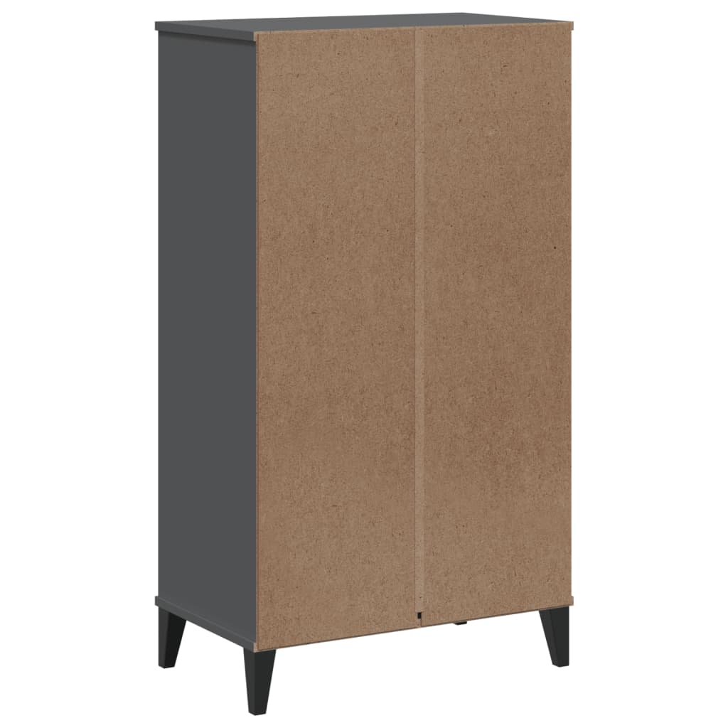 VIKEN anthracite gray engineered wood shoe cabinet with flip drawers and black legs.