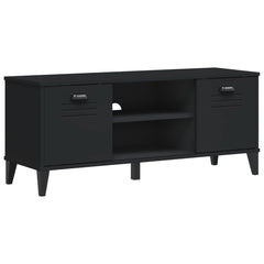 Black engineered wood shoe bench with storage cabinet, doors, shelves, and cubbies.
