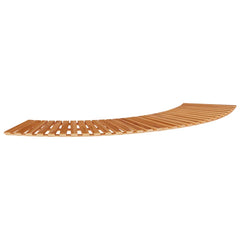 Two pieces of curved solid acacia wood hot tub steps with slatted surfaces.