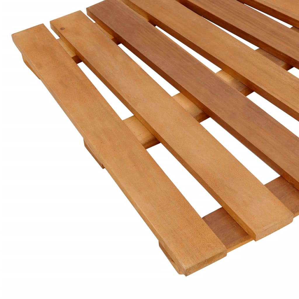 Two pieces of solid acacia wood hot tub steps with slatted surfaces.