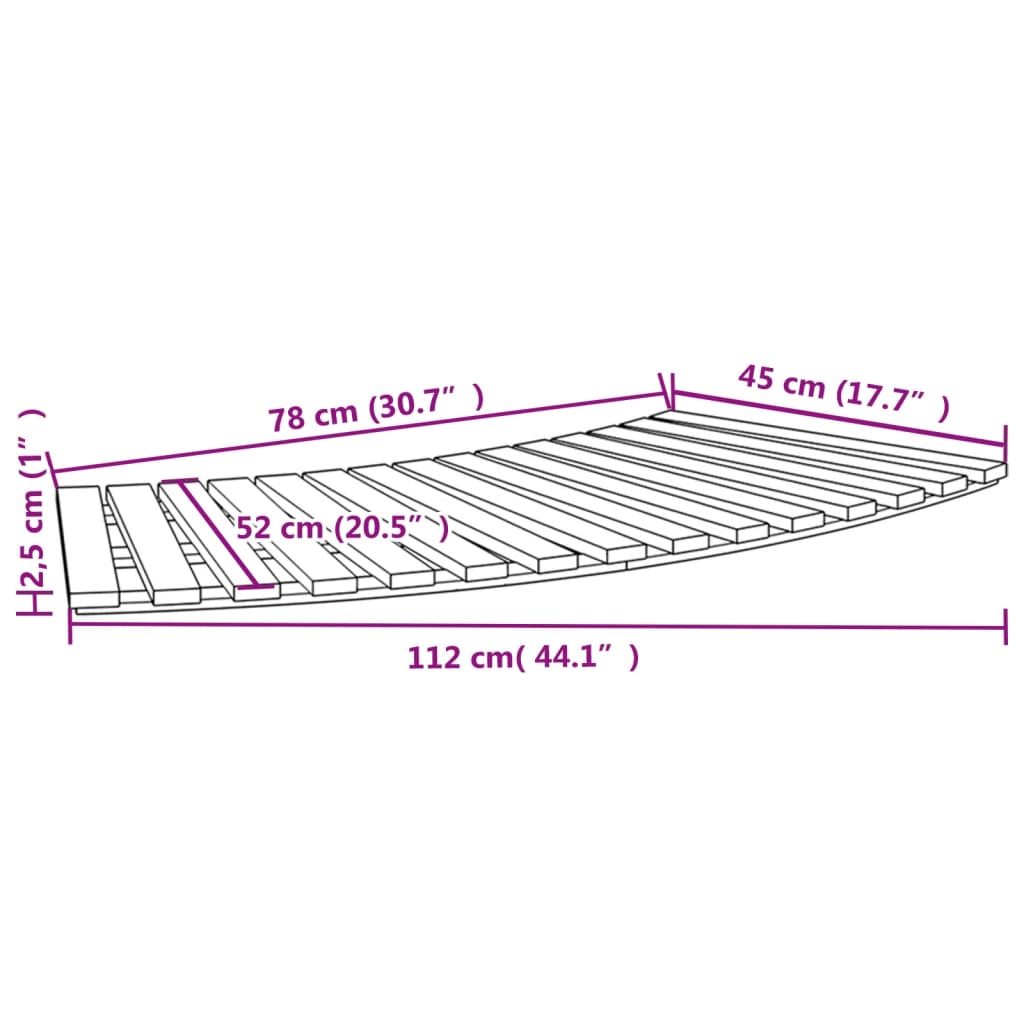 Diagram of two-piece acacia wood hot tub steps with dimensions: 112 cm long, 52 cm high, 78 cm wide.