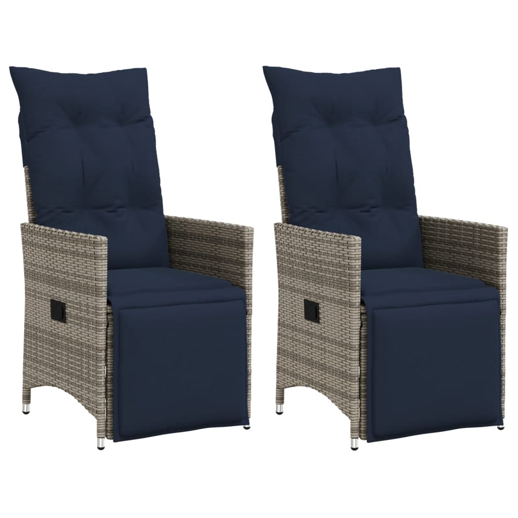 Reclining Patio Chairs 2 pcs with Cushions Gray Poly Rattan