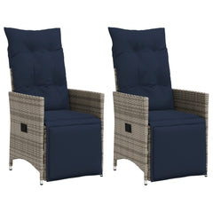 Reclining Patio Chairs 2 pcs with Cushions Gray Poly Rattan