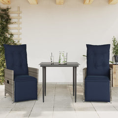 Reclining Patio Chairs 2 pcs with Cushions Gray Poly Rattan
