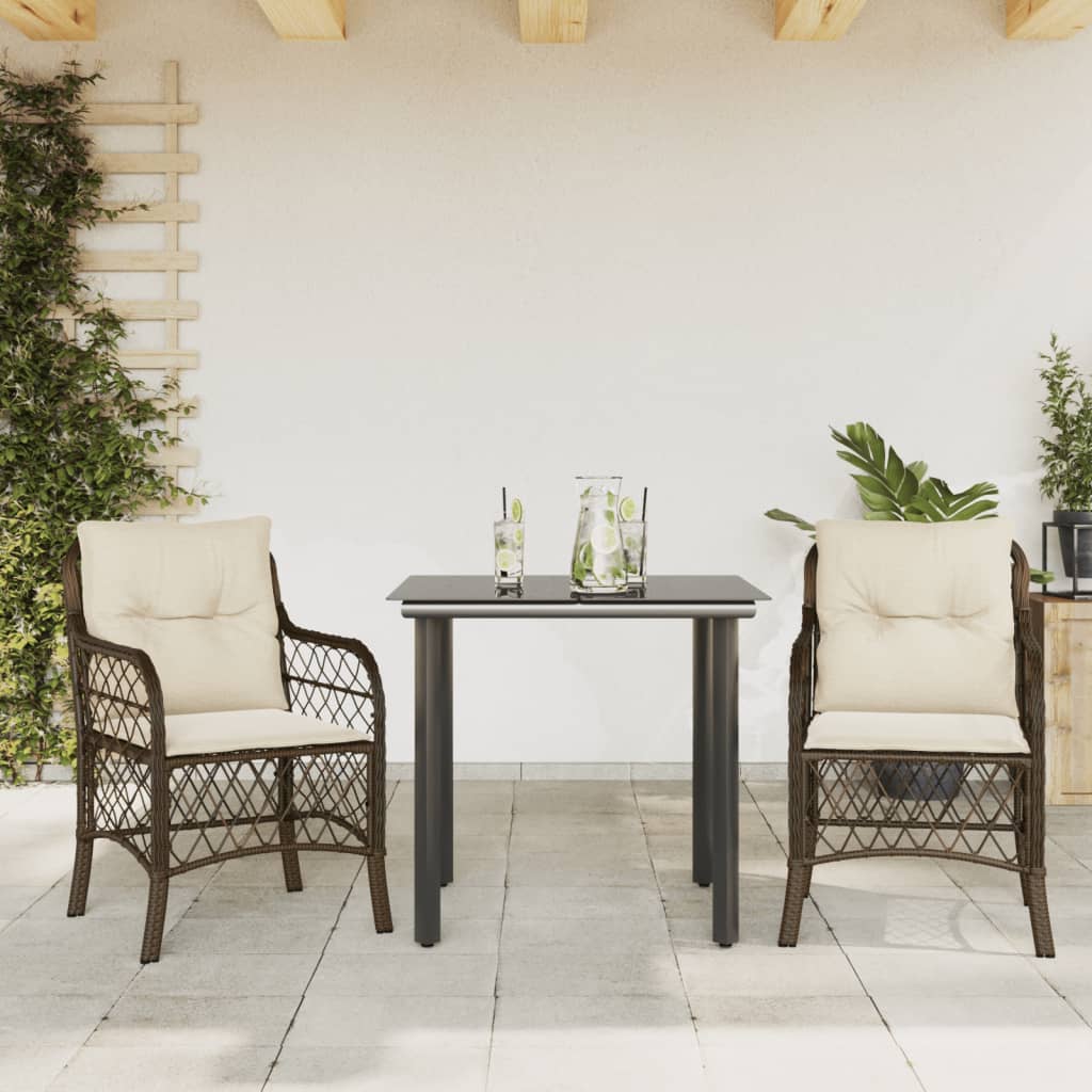 Bistro Set Brown PE Rattan Compact Removable Covers Bistro Set